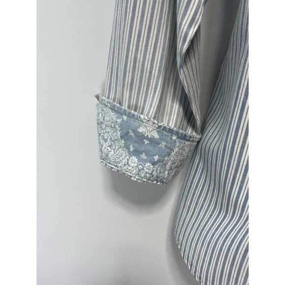 NWT Wrangler Retro Long Sleeve Striped Western Pearl Snap blue Mens L - Picture 3 of 9